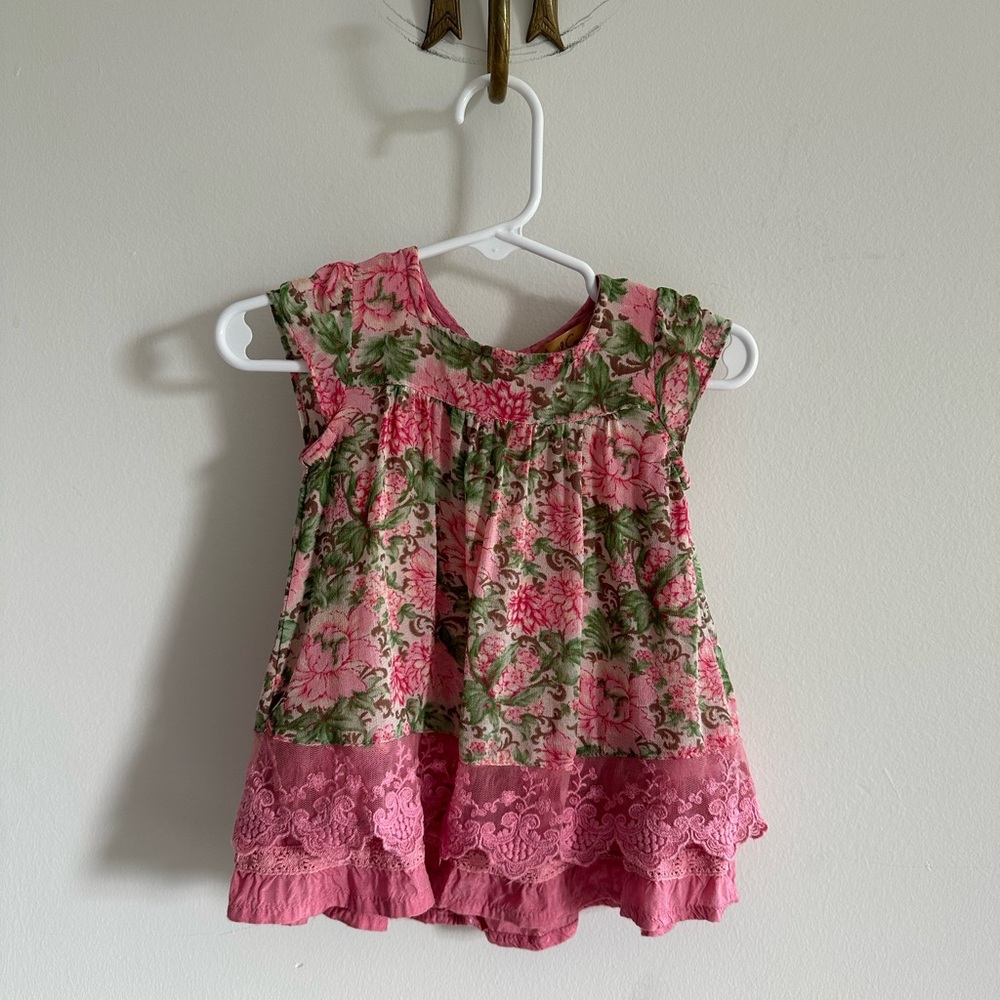 April Cornell Pink and Green Floral baby dress